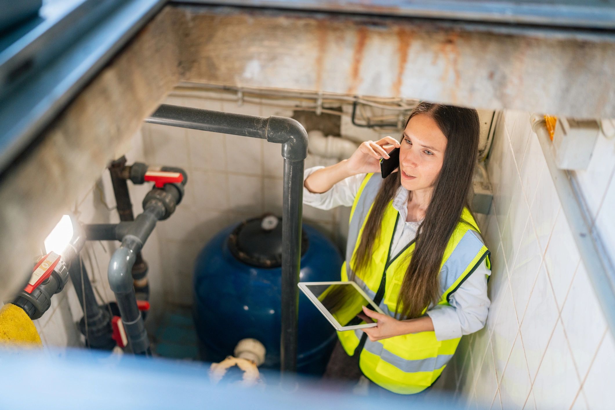 Technician performing maintenance checks on mechanical equipment