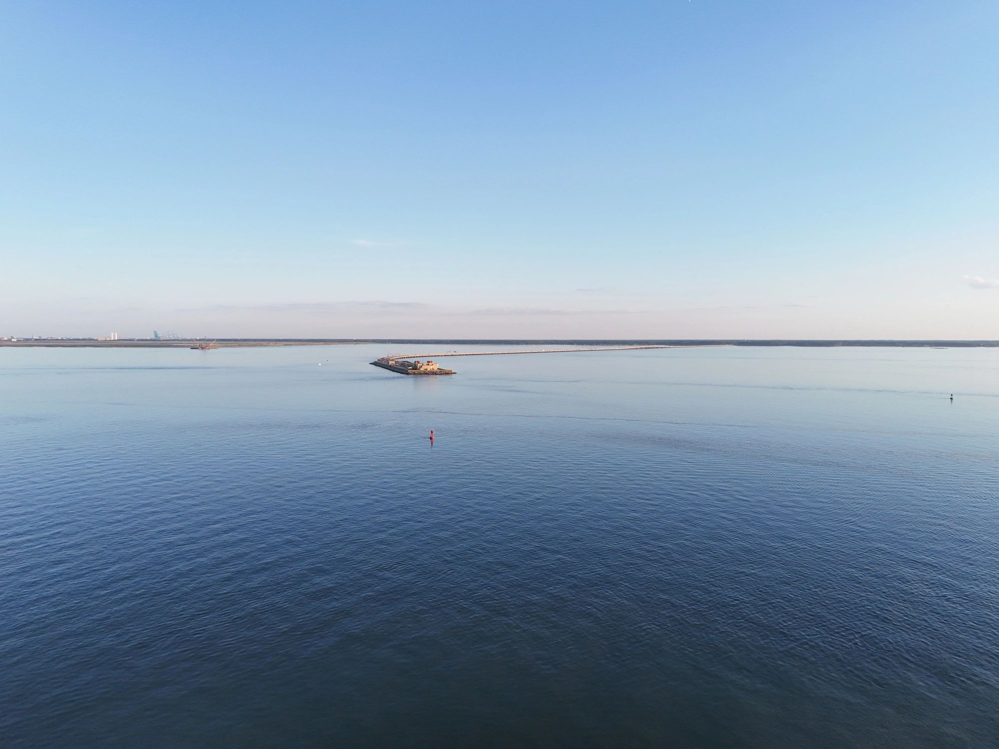 Aerial view of a Virginia bridge-tunnel over water
